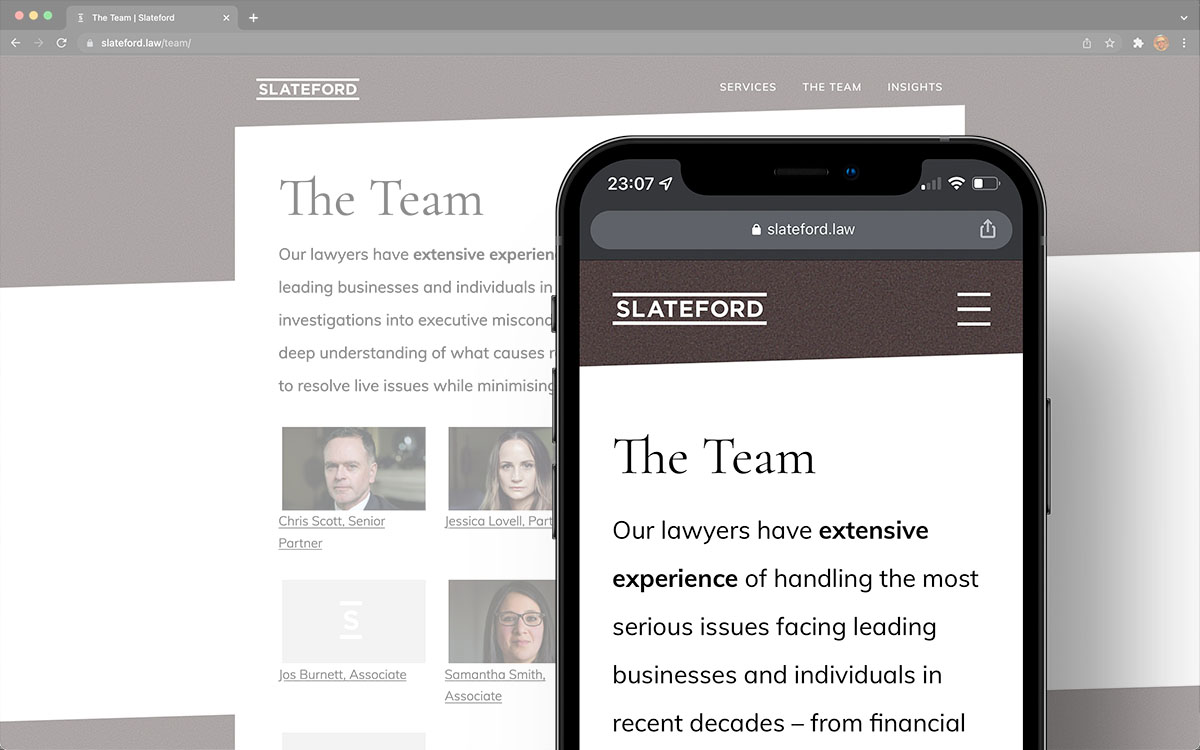slateford.law Team page, on mobile